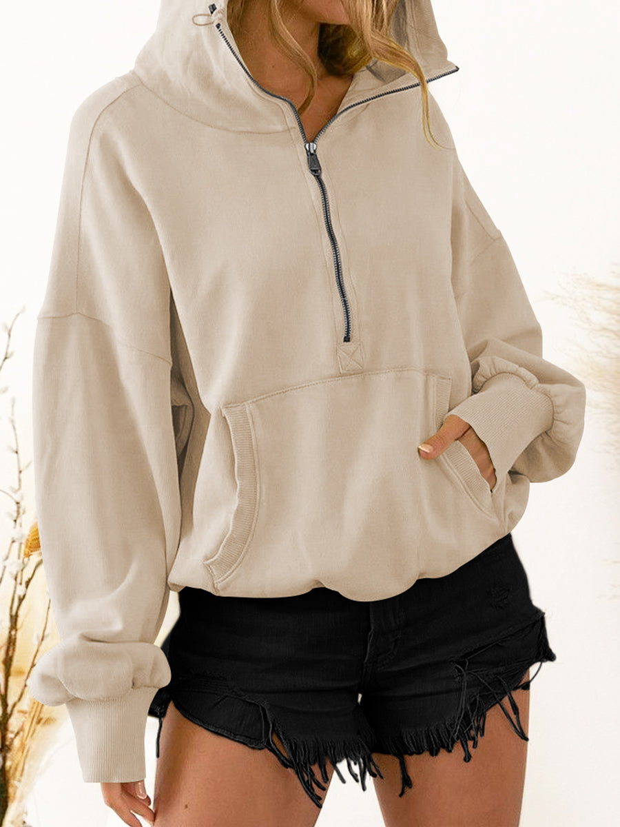 Zip-Up Dropped Shoulder Hoodie