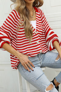 Striped Button Up Long Sleeve Cardigan Women’s Open Sweater