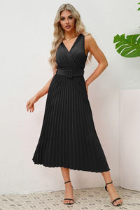 Women's Surplice Sleeveless Midi Pleated Dress