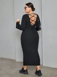 Plus Size Lace-Up Round Neck Wrap Dress