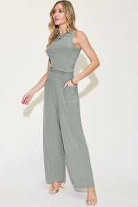 KESLEY Matching Fashion Set Women's  Ribbed Tank and Wide Leg Pants Set Petite and Plus Size Fashion