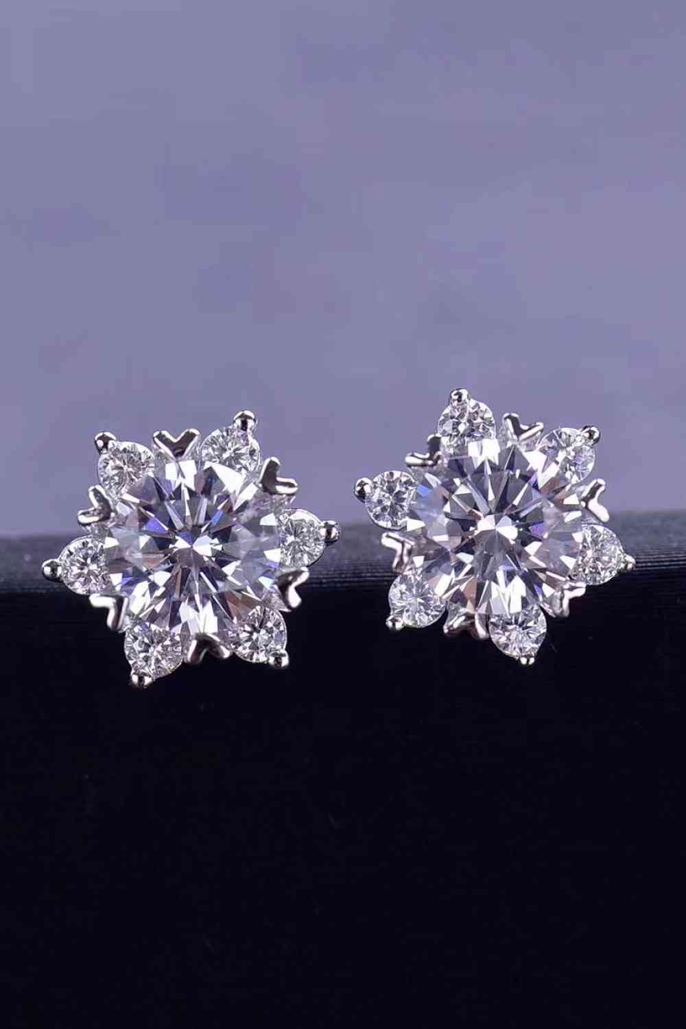 Flower Stud Earrings, 2 Carat Moissanite Floral Stud Earrings