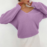 V-Neck Dropped Shoulder Long Sleeve Sweater