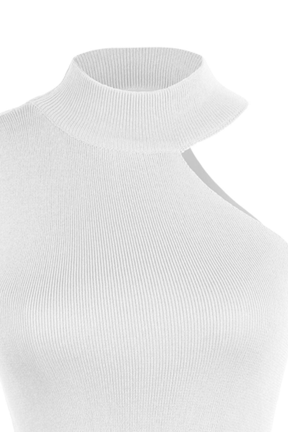 Ladies Sleeveless Mock Neck Shirt Asymmetrical Sleeveless Rib-Knit Turtleneck Tops