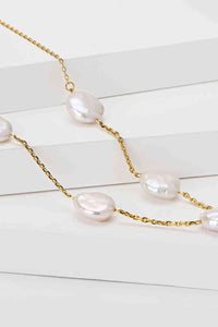 Freshwater Pearl 18K Gold Plated Necklace Stainless Steel Jewelry