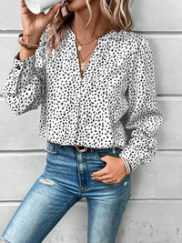 Ladies Long Sleeve Shirt Printed Notched Long Sleeve Blouse