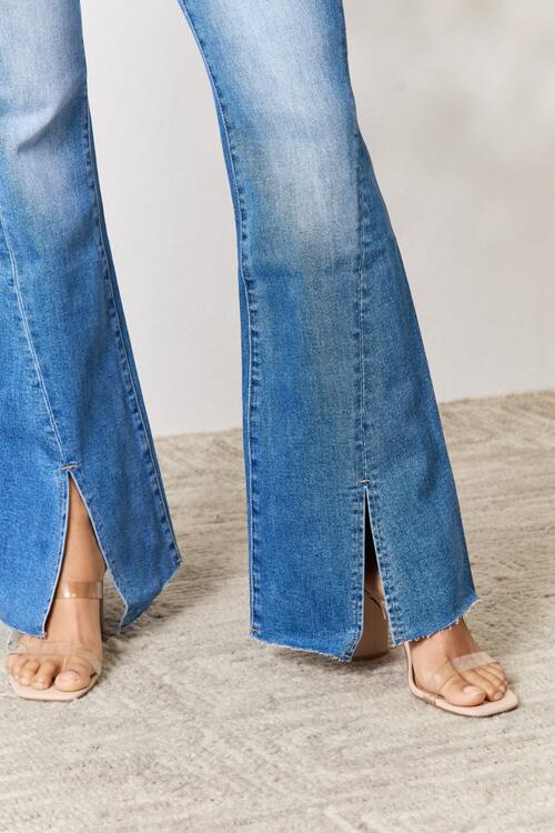 Womens Denim Slit Flare Blue Jeans