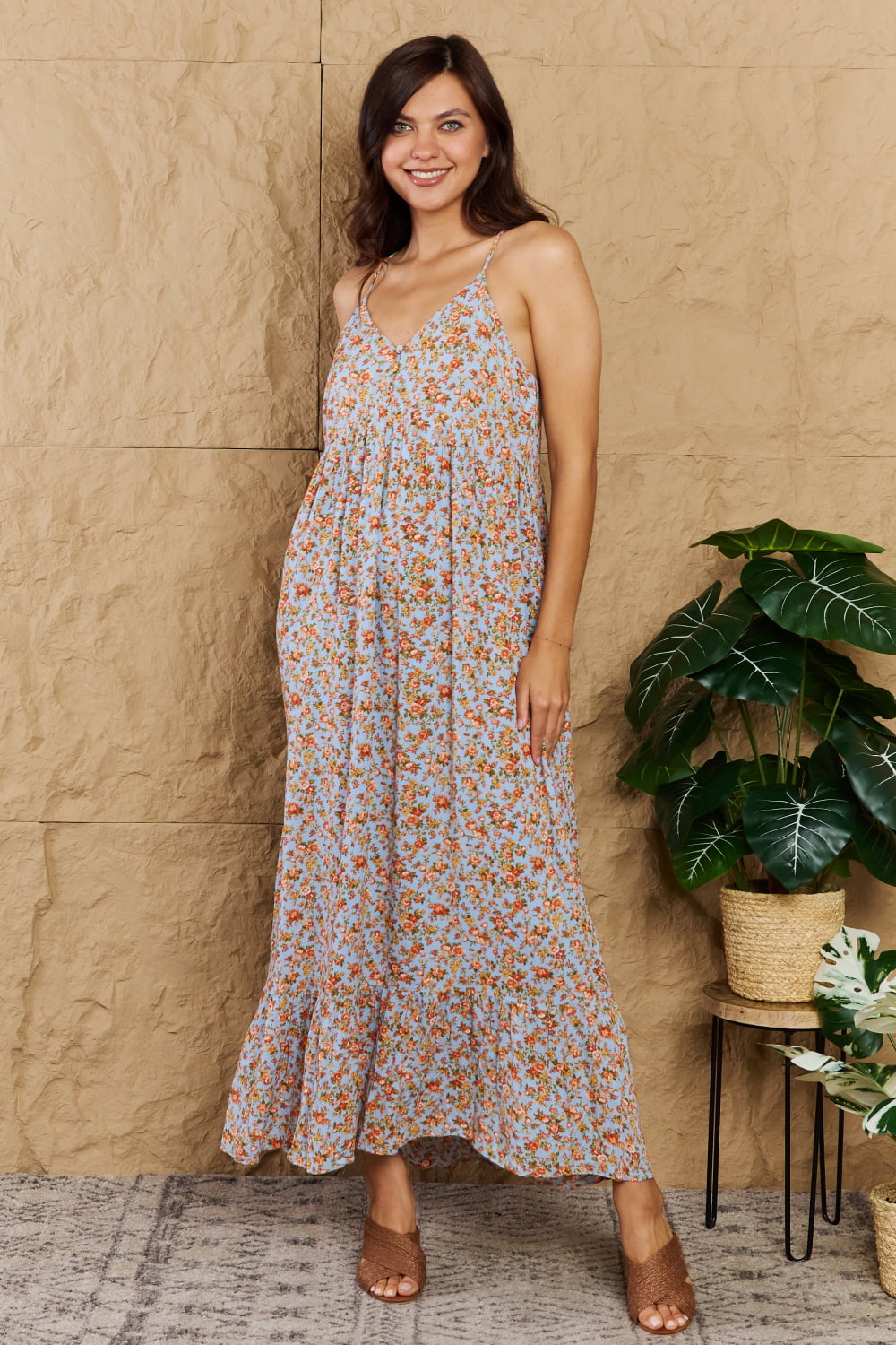 HEYSON Take Your Chances Full Size Floral Halter Neck Casual Maxi Dress