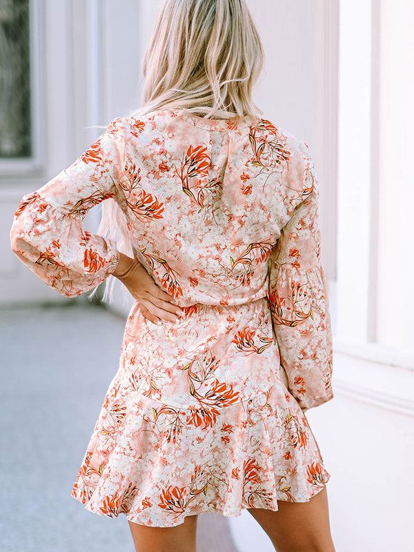 Printed Button-Up Long Sleeve Dress