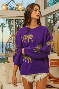 Womens Fashion Tiger Pattern Long Sleeve Sweater