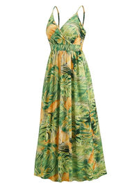 Vacation Jungle Printed Surplice Spaghetti Strap Maxi Dress