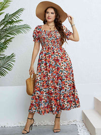 Plus Size Floral Smocked Square Neck Dress