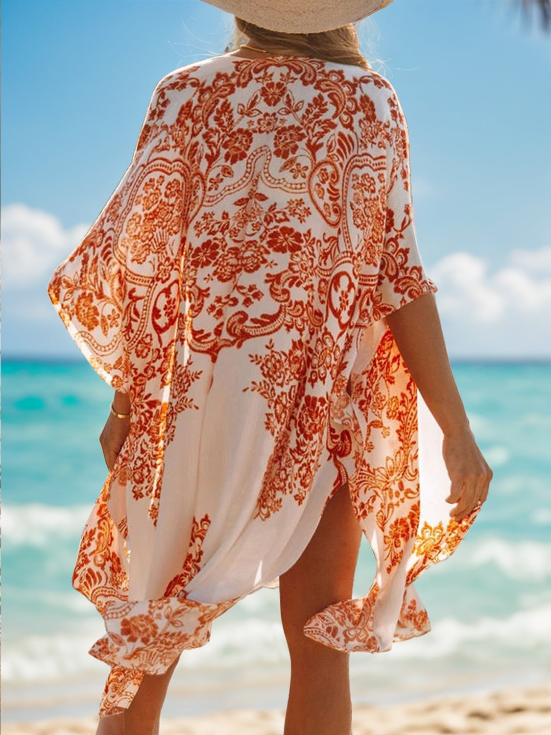 Swimsuit  Cover-Up Printed Open Front Cover-Up and Fashion Kimono