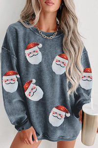 Sequin Santa Patch Ribbed Sweatshirt Holiday Christmas Sweater