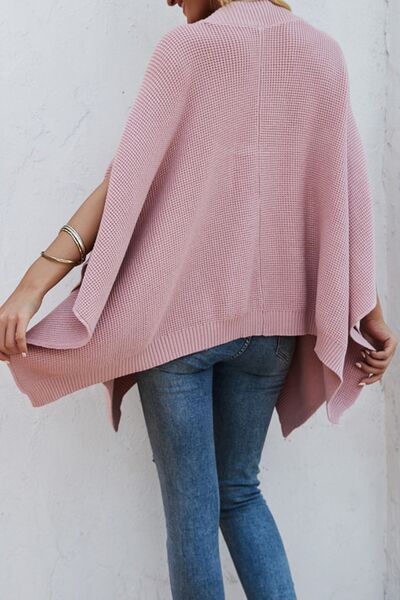 Waffle-Knit Pocketed Cape Sleeve Sleeveless Fashion Sweater