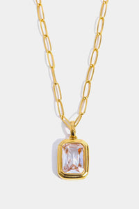 Rectangle Pendant Necklace Zircon 18K Gold-Plated Dangle Paperclip Necklaces