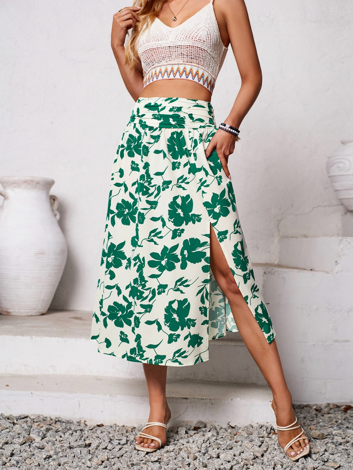 Printed Slit Printed Midi Skirt New Women's Fashion Long Flowy Skirt