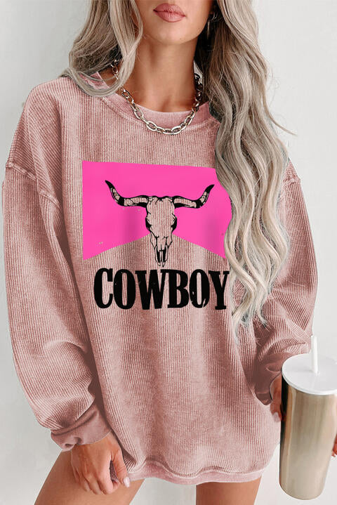 Women’s Fashion Sweater COWBOY Graphic Round Neck Sweatshirt