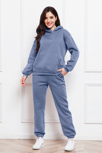 Drop Shoulder Long Sleeve Hoodie and Pants Set, 2 Piece Sweater and Pants Set