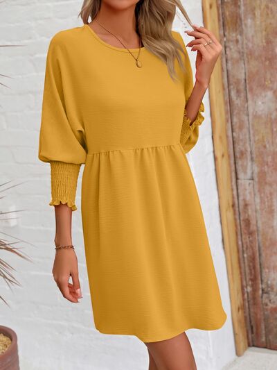 Round Neck Lantern Long Sleeve Casual Mini Dress