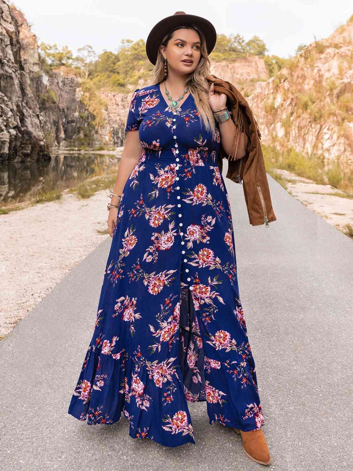 New Womens Fashion Casual Boho Plus Size V-Neck Maxi Dress