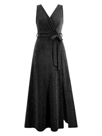 Event Elegant Slit Surplice Tie Waist Sleeveless Midi Maxi Dress