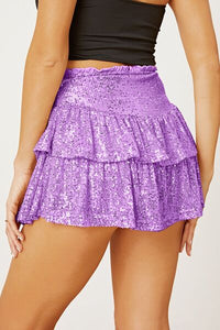 Sequin Layered Mini Skirt, ladies fashion sparkly ruffle short skirt