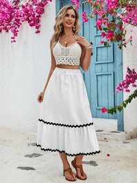 Tied Contrast Trim High Waist Midi Skirt