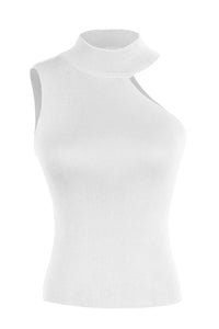 Ladies Sleeveless Mock Neck Shirt Asymmetrical Sleeveless Rib-Knit Turtleneck Tops