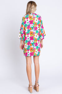 KESLEY Floral Round Neck Lantern Sleeve Mini Dress Petite and Plus Size Dresses and Fashion