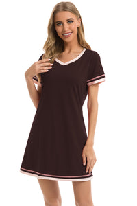 Pajama Dress Contrast Trim Short Sleeve Lounge Dress