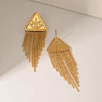 Eye Earrings Fringe Tassel Detail 18K Gold-Plated Stainless Steel Dangly Luxury Fashion