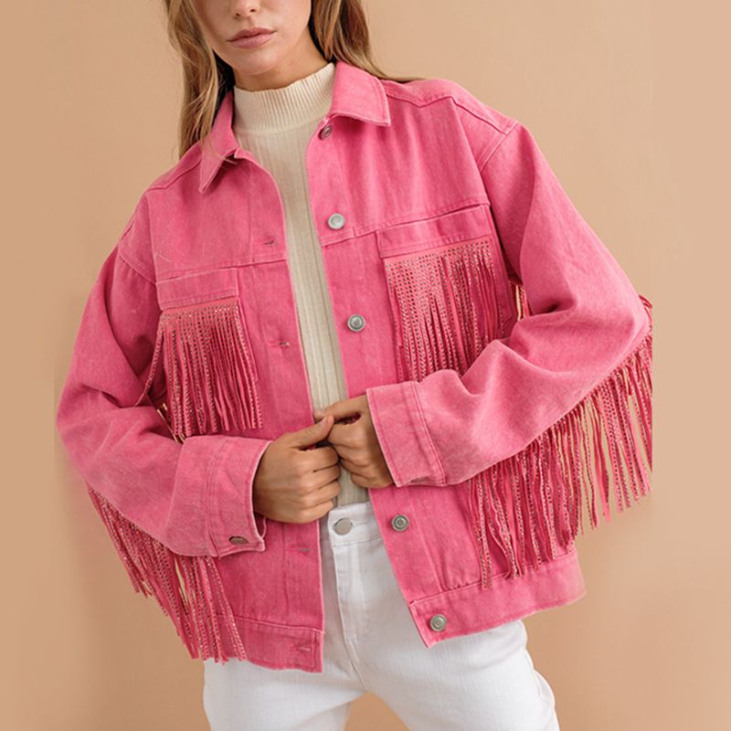 pink jacket,denim jacket,long sleeve top,cowboy jacket 