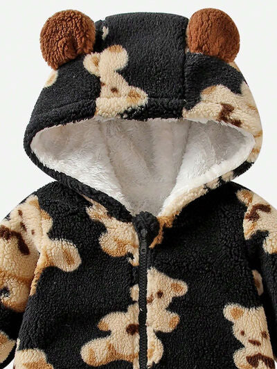 Baby Fuzzy Onesie Bear Zip Up Long Sleeve Hooded Jumpsuit Baby Clothing and gifts