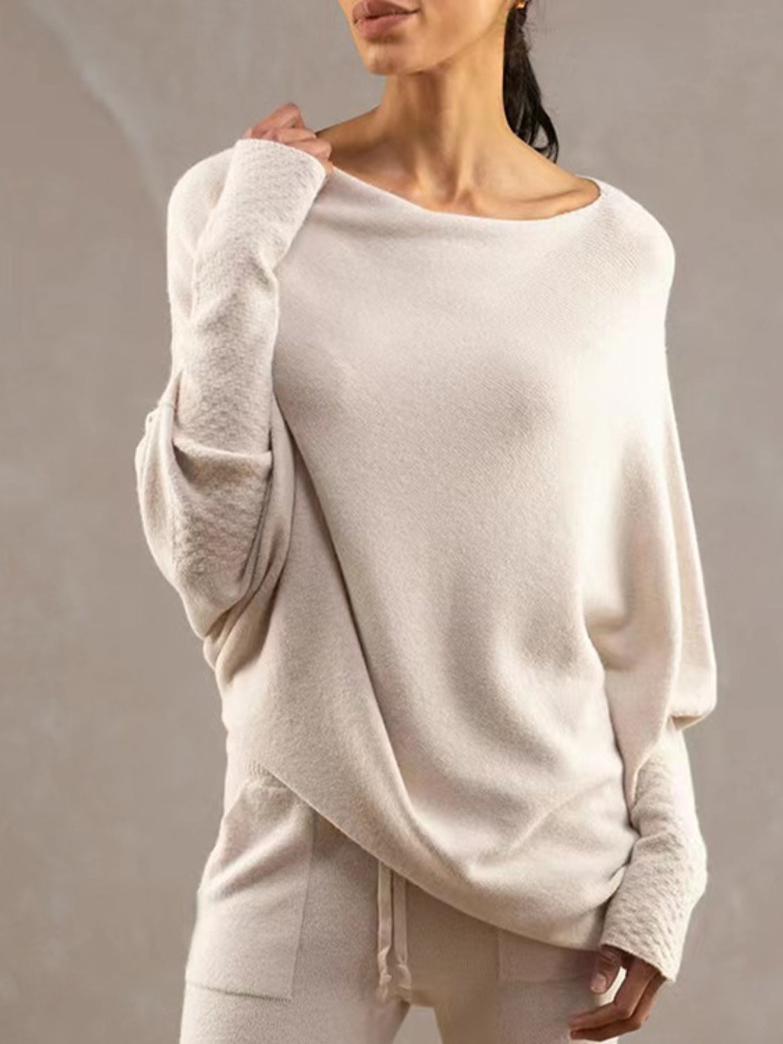 Women's Knit Top Off The Shoulder Casual Boat Neck Batwing Sleeve Sweater Top