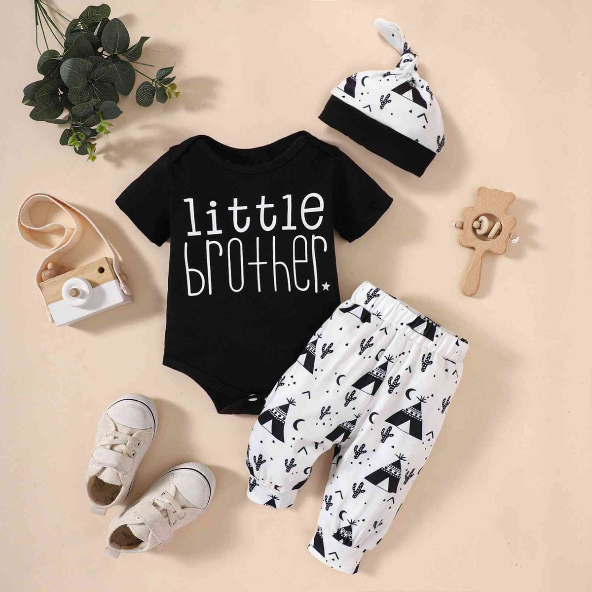 Baby LITTLE BROTHER Graphic Bodysuit and Printed Joggers Set Baby Gifts