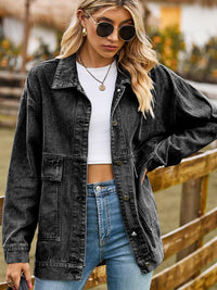 Collared Neck Button Up Denim Jacket - Shacket