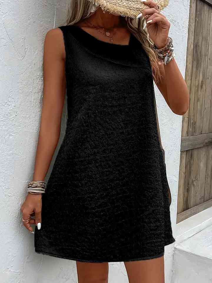 Women's Casual Short Dress Asymmetrical Neck Sleeveless Mini Dress