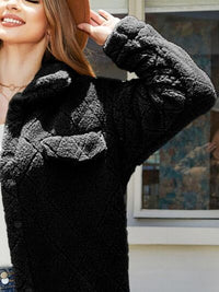 Women's Fuzzy Warm Jacket Texture Button Up Dropped Oversized Shoulder Coat