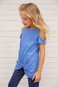 Girls Cold-Shoulder Twist Front T-Shirt Kids Fashion