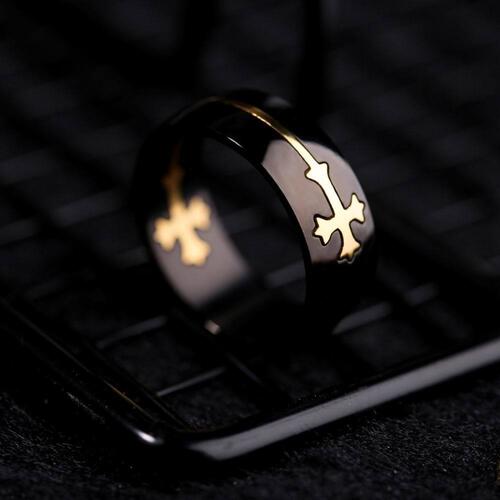 Cross Titanium Steel Black Mens Ring