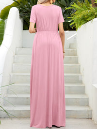 Round Neck Short Sleeve Maxi Dress with Pockets