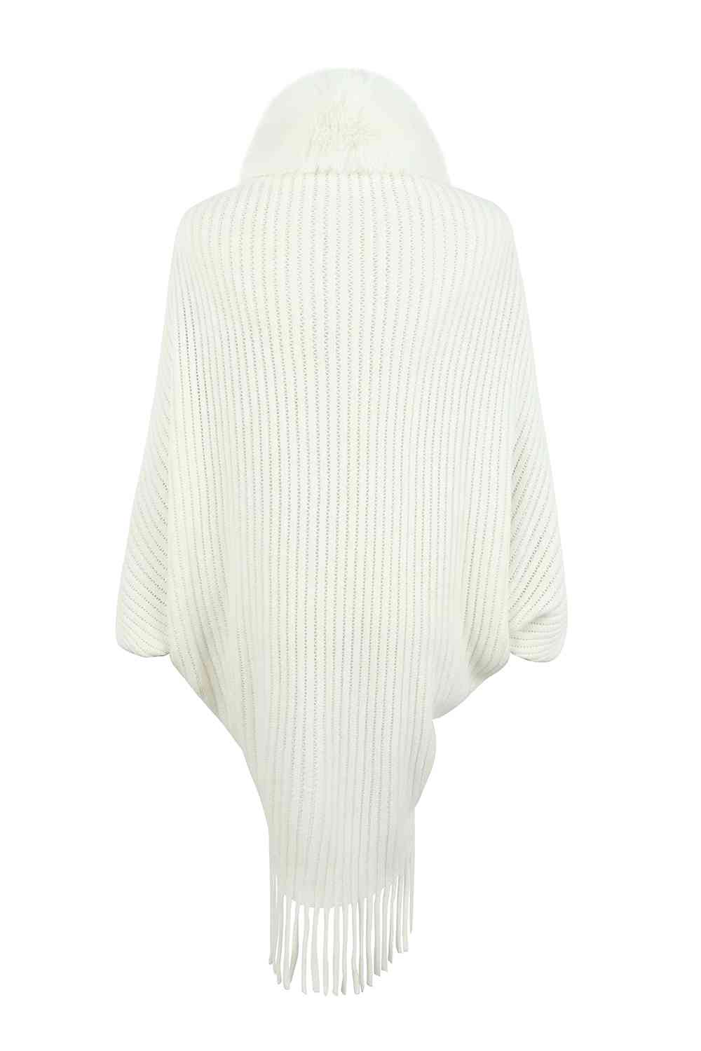 Womens Open Sweater Fringe Detail Long Sleeve Ribbed  fashion Poncho