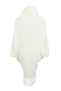 Womens Open Sweater Fringe Detail Long Sleeve Ribbed  fashion Poncho