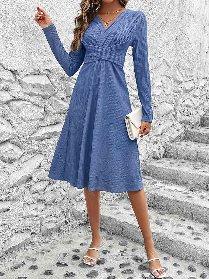 Crisscross Surplice Neck Long Sleeve Dress