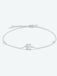 Letter Initial Bracelet, A To F Zircon 925 Sterling Silver Dainty Bracelet