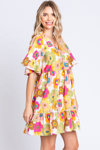 Casual Floral Dress V-Neck Ruffle Trim Mini Dress Petite and Plus Size Dresses and Women's Fashion