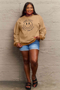 Smiling Face Graphic Sweatshirt Petite and Plus Size Fashion Sweater Happy Face