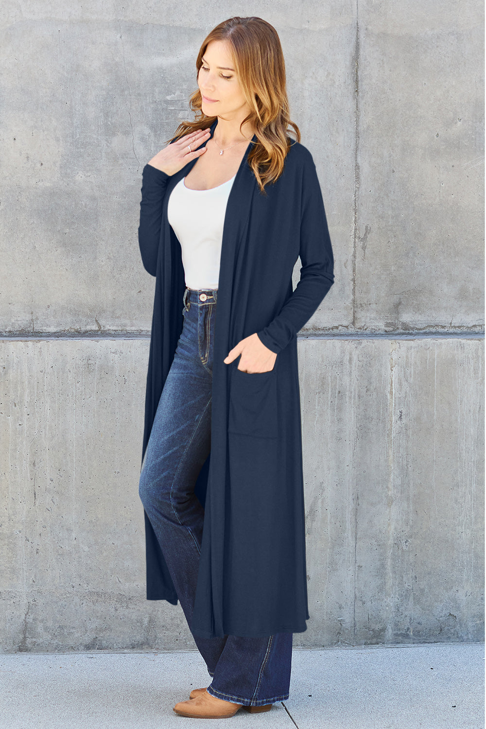 Open Front Sweater Long Sleeve Maxi Cardigan with Pockets Petite and Plus Size Fashion