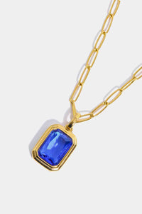 Rectangle Pendant Necklace Zircon 18K Gold-Plated Dangle Paperclip Necklaces